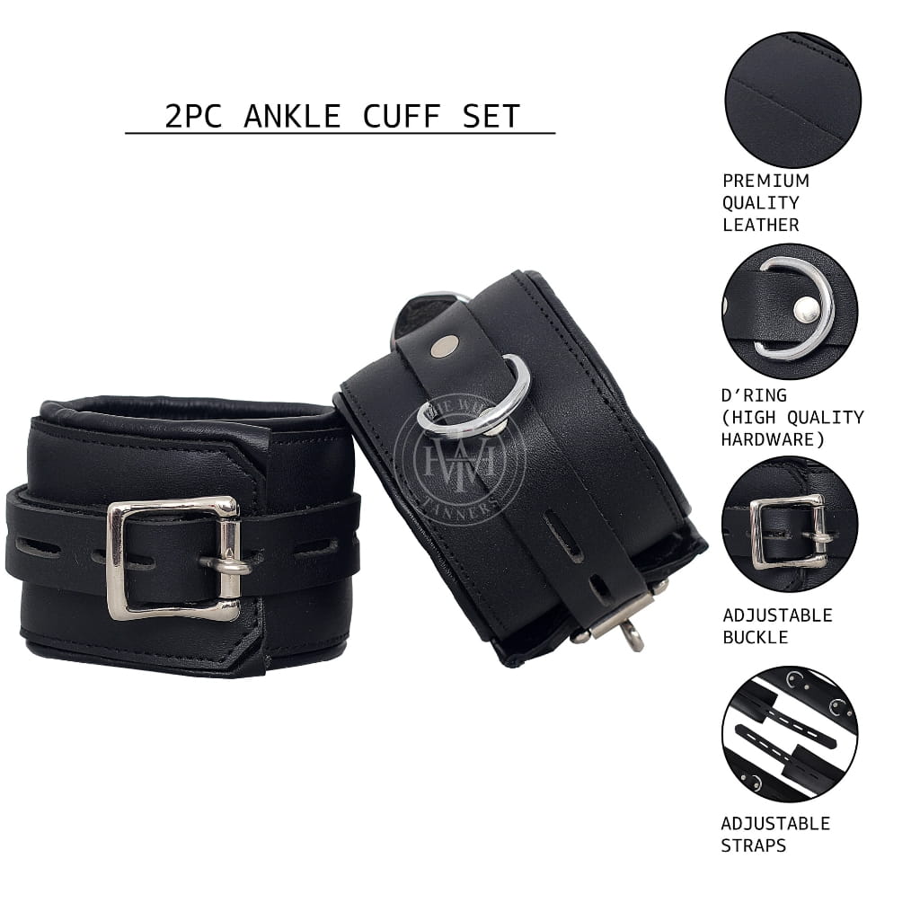Handcrafted 7-piece padded leather bondage handcuffs set, view 8