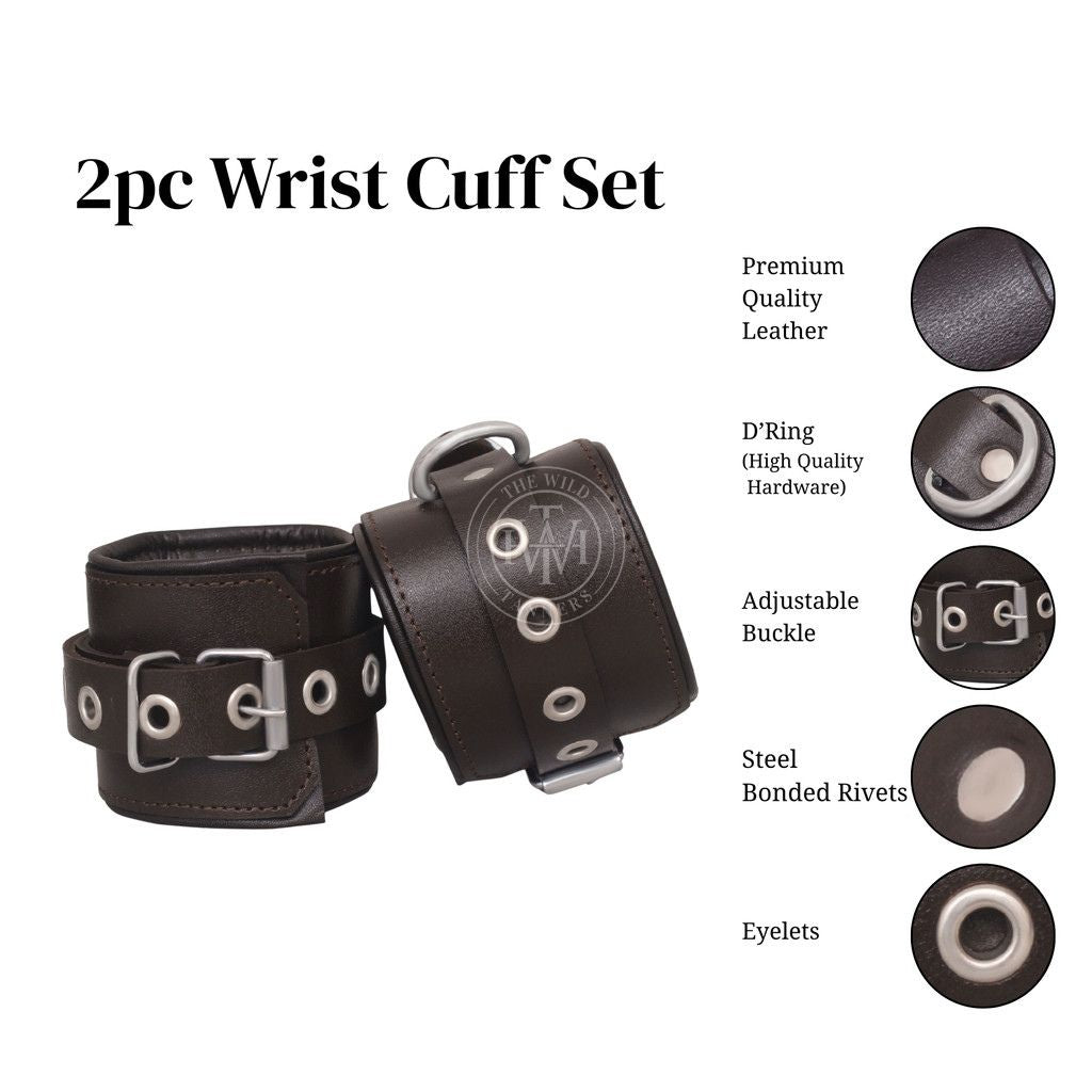 Unisex 7 Pcs Brown Set Leather Bondage Handcuffs, view 9