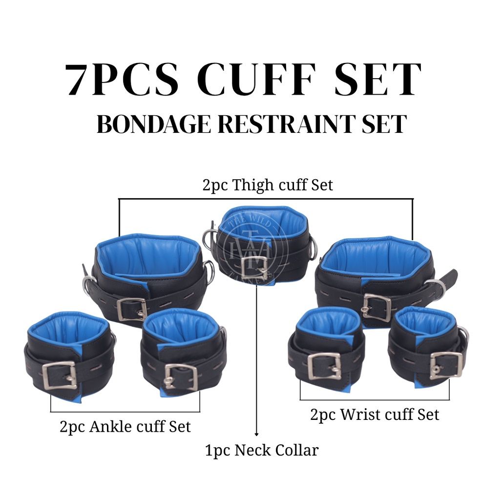 7 Pcs Set Pure Leather Bondage Handcuffs, view 11