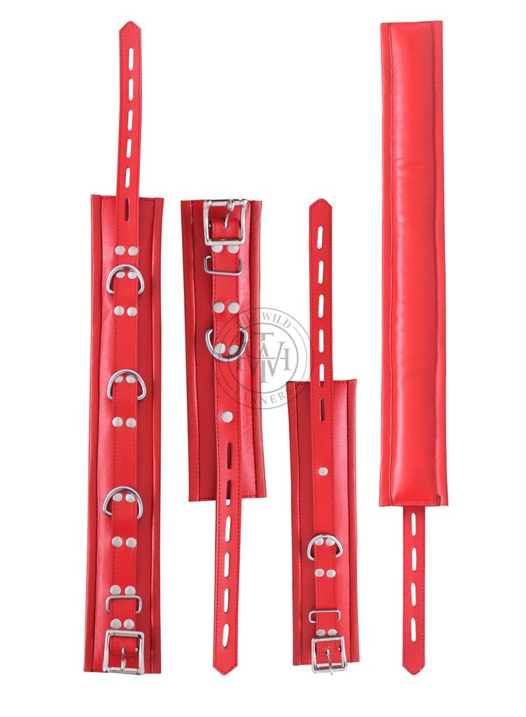 5 Pcs Genuine Red Leather Handcuffs Set, view 5