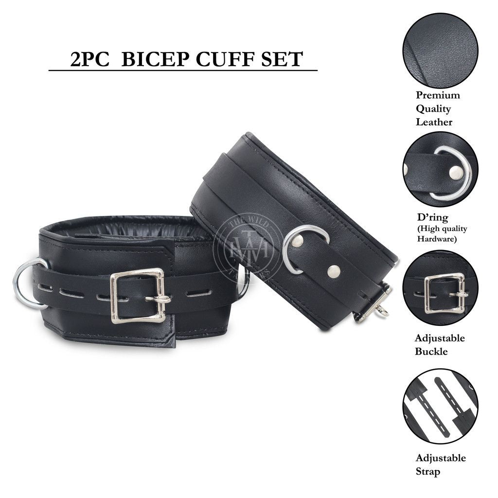 Premium Black Leather Bondage Handcuffs Set, view 6