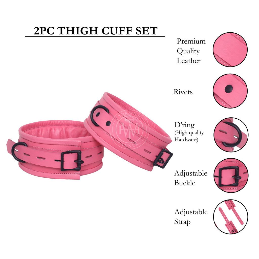 7 Pcs Pink Set Handmade Leather Bondage Handcuffs, view 8