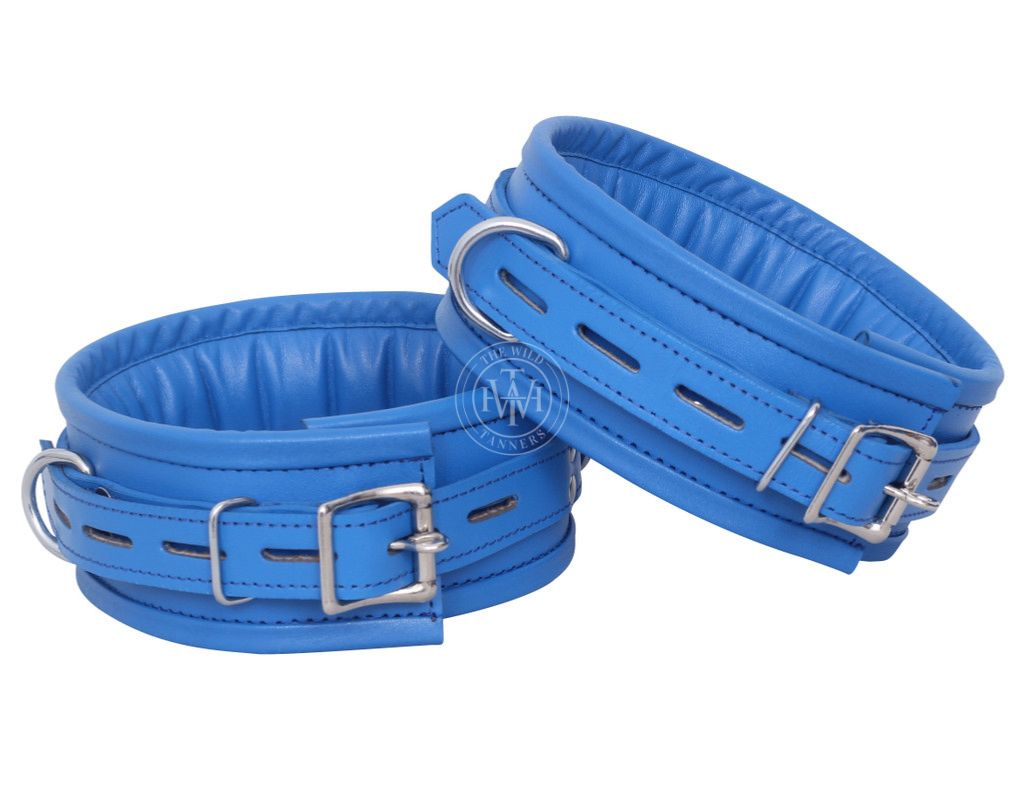 7 pcs blue leather bondage handcuffs set unisex, blue leather bondage cuffs, bondage cuffs set, unisex handcuffs set