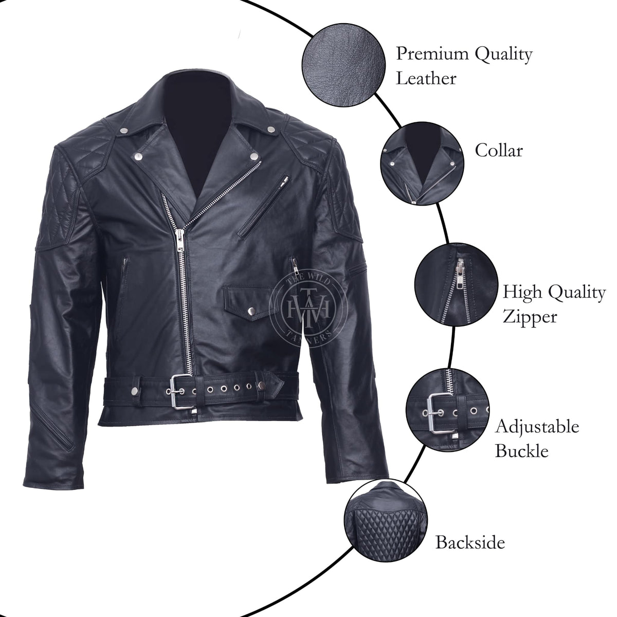 Premium Mens Leather Motorcycle Jacket, view 9