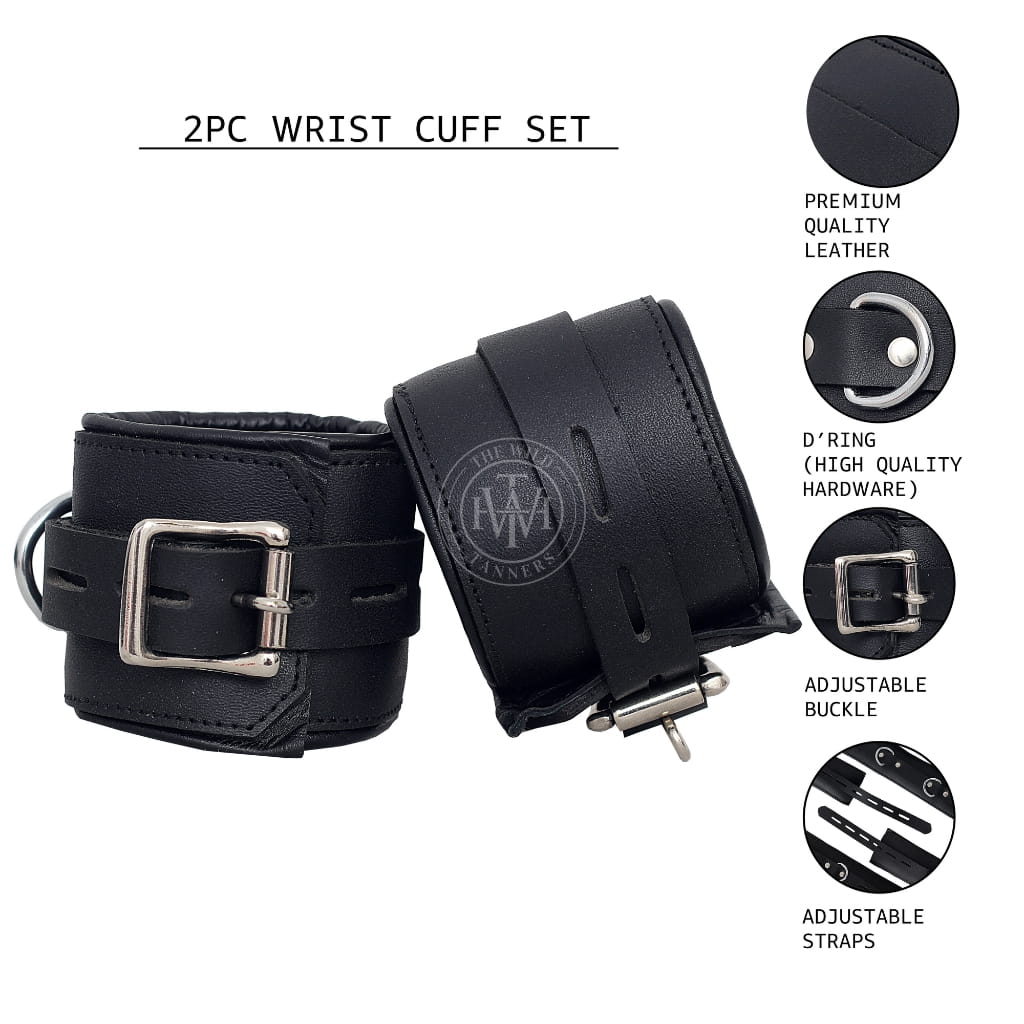 Handcrafted 7-piece padded leather bondage handcuffs set, view 9