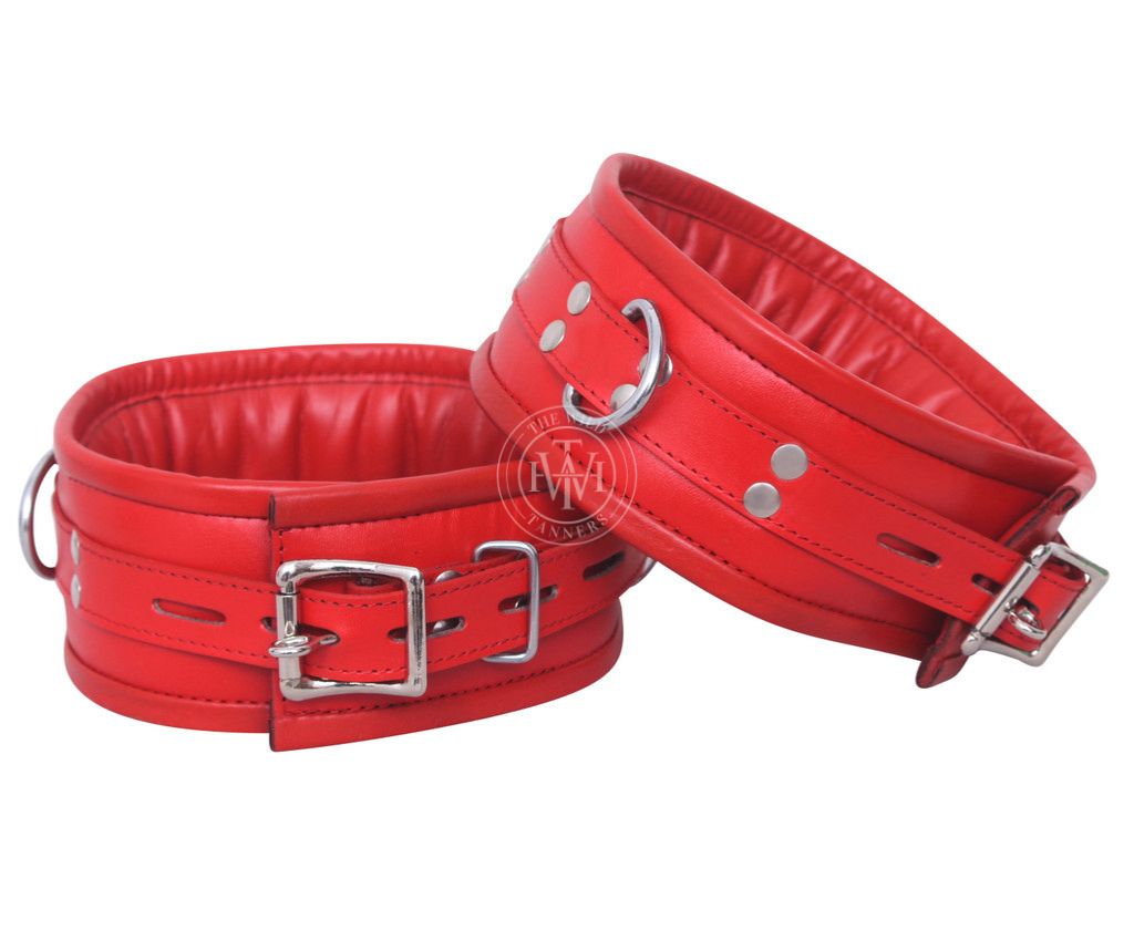 7 Pcs Red Leather Bondage Handcuffs Set Unisex, view 5