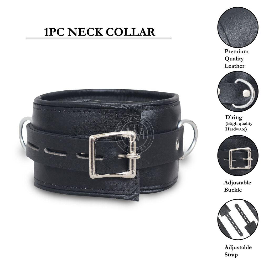 Premium Black Leather Bondage Handcuffs Set, view 4