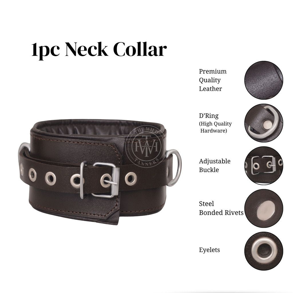Unisex 7 Pcs Brown Set Leather Bondage Handcuffs, view 8