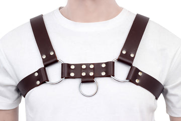 adjustable leather gay mens harness with o-ring