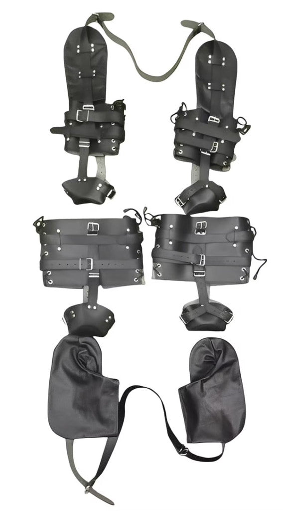 black pet crawler set, BDSM pet play gear, leather bondage crawler, adjustable fetish harness set