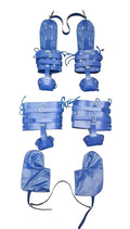 blue leather pet crawler, BDSM pet play set, padded bondage crawler, adjustable leather restraints, mitt-style hand coversv