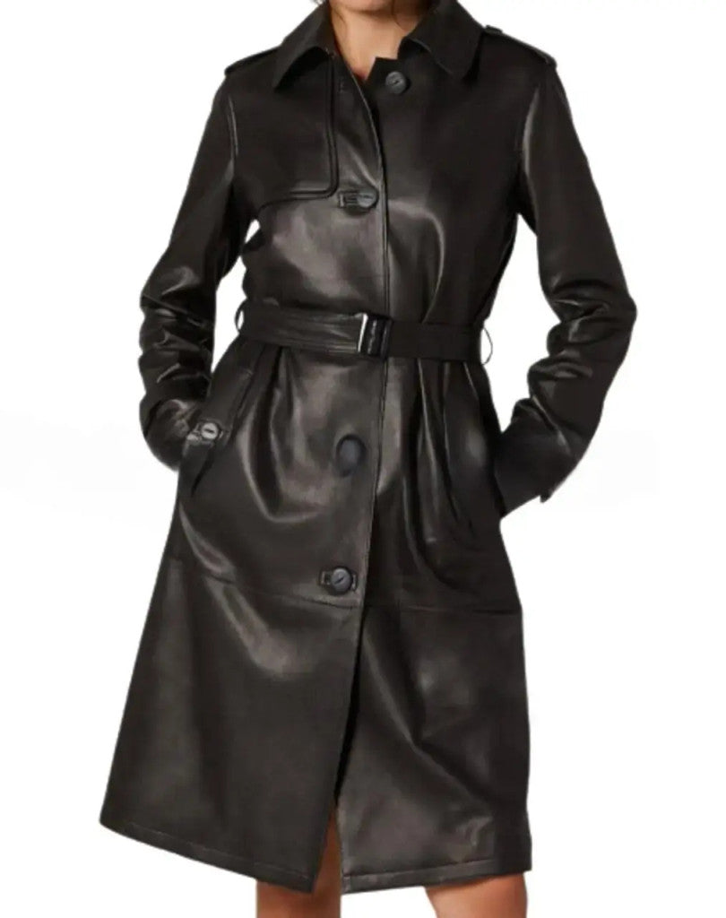Premium Leather Trench Coat Women