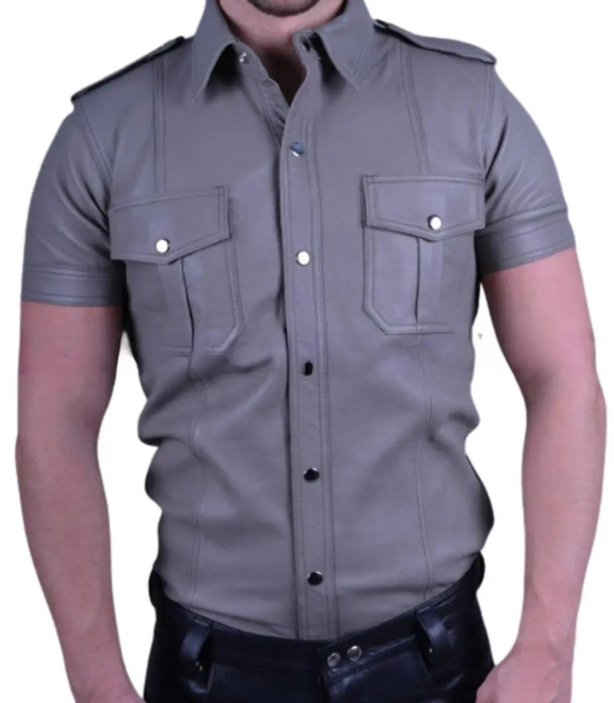 Genuine Leather Men's Short Sleeve Shirt
