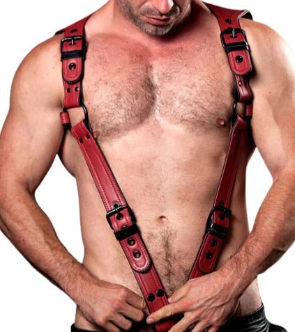Mens Leather Harness Jockstrap With Studded Pouch