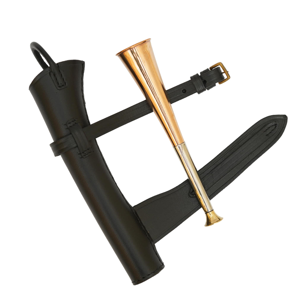 Fox Hunting Copper Horn with Brass Mouth Piece & Leather Case