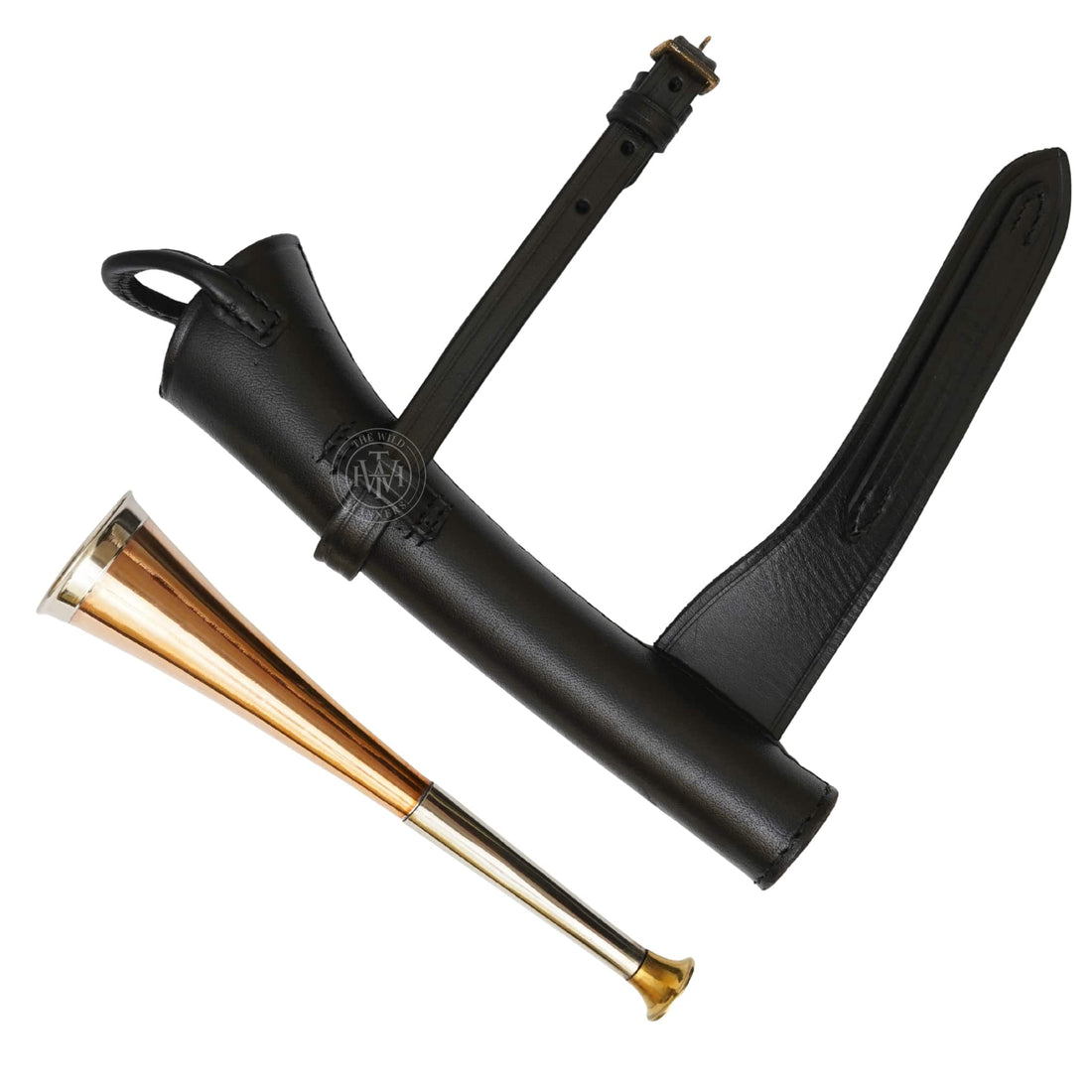 Fox Hunting Copper Horn with Brass Mouth Piece & Leather Case