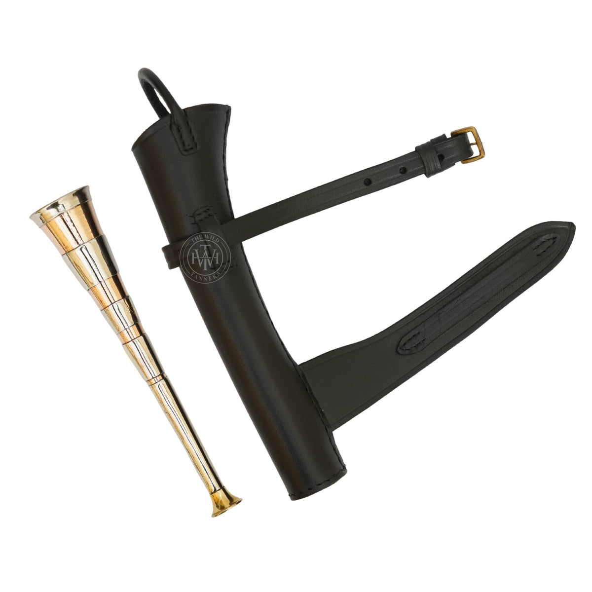 Fox Hunting Copper Horn with Brass Mouth Piece & Leather Case, view 3