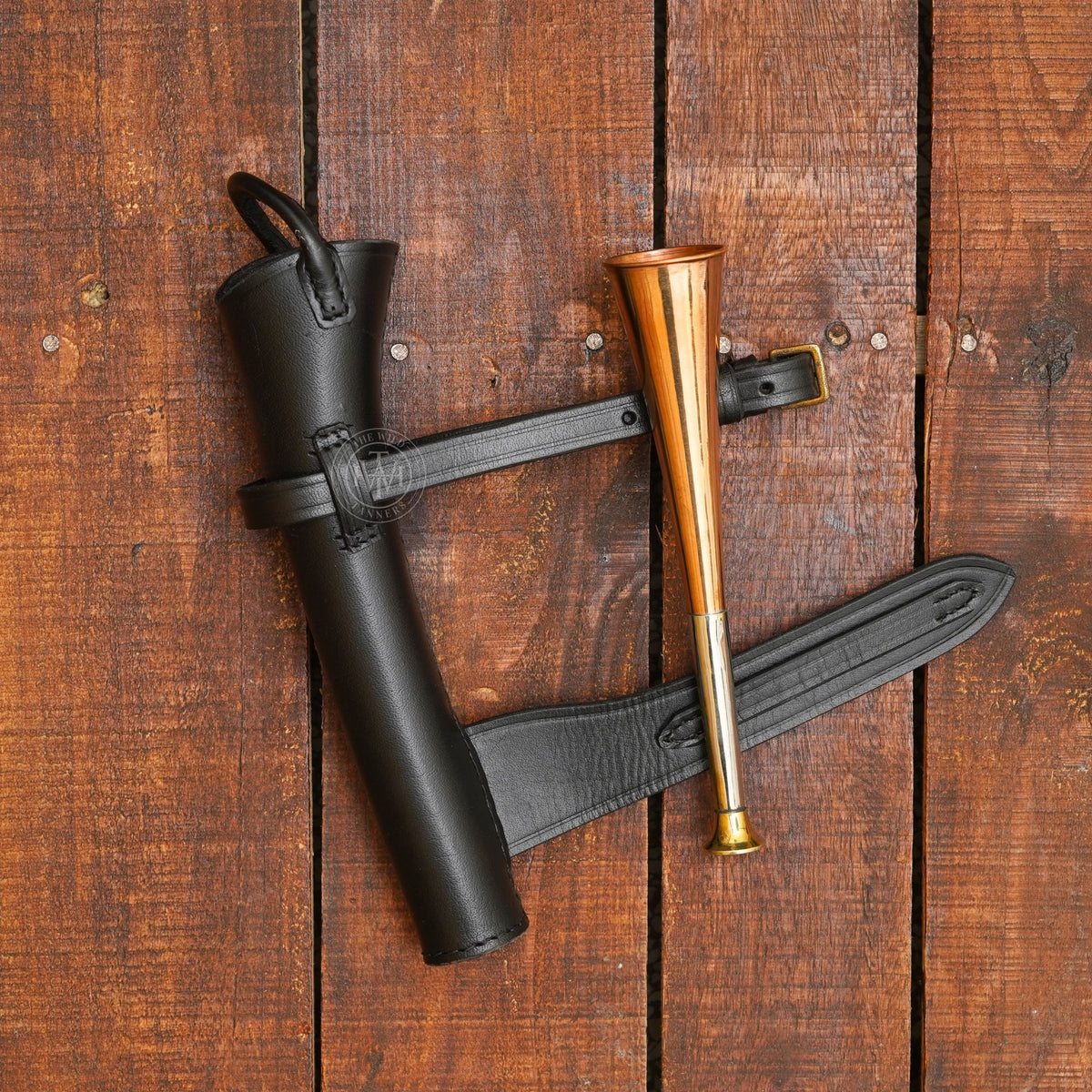 Fox Hunting Copper Horn with Brass Mouth Piece & Leather Case, view 6