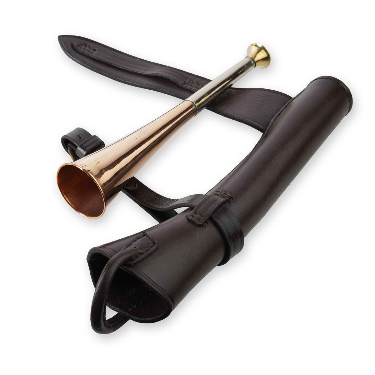 Copper Hunting Horn With Leather Saddle Attach Case