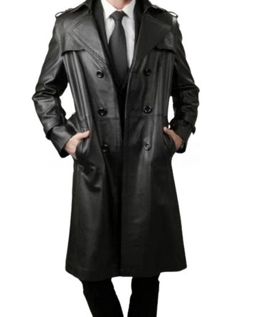 Genuine Leather Long Trench Coat