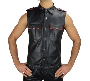 Genuine Leather Mens Sleeveless Shirt