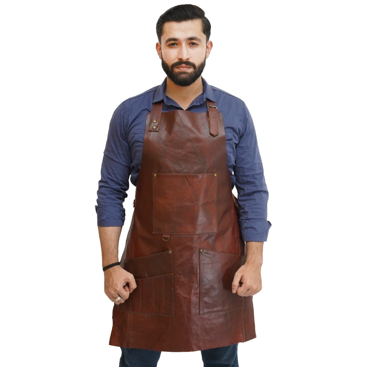 Stylish Leather Apron with Straps & Multiple Pockets