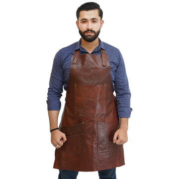 Stylish Leather Apron with Straps & Multiple Pockets