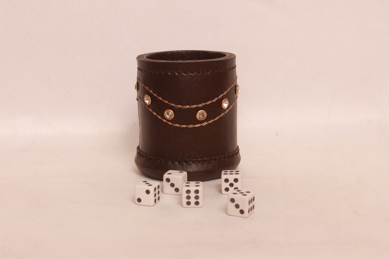 leather dice cups, brown leather dice cups, genuine dice cups