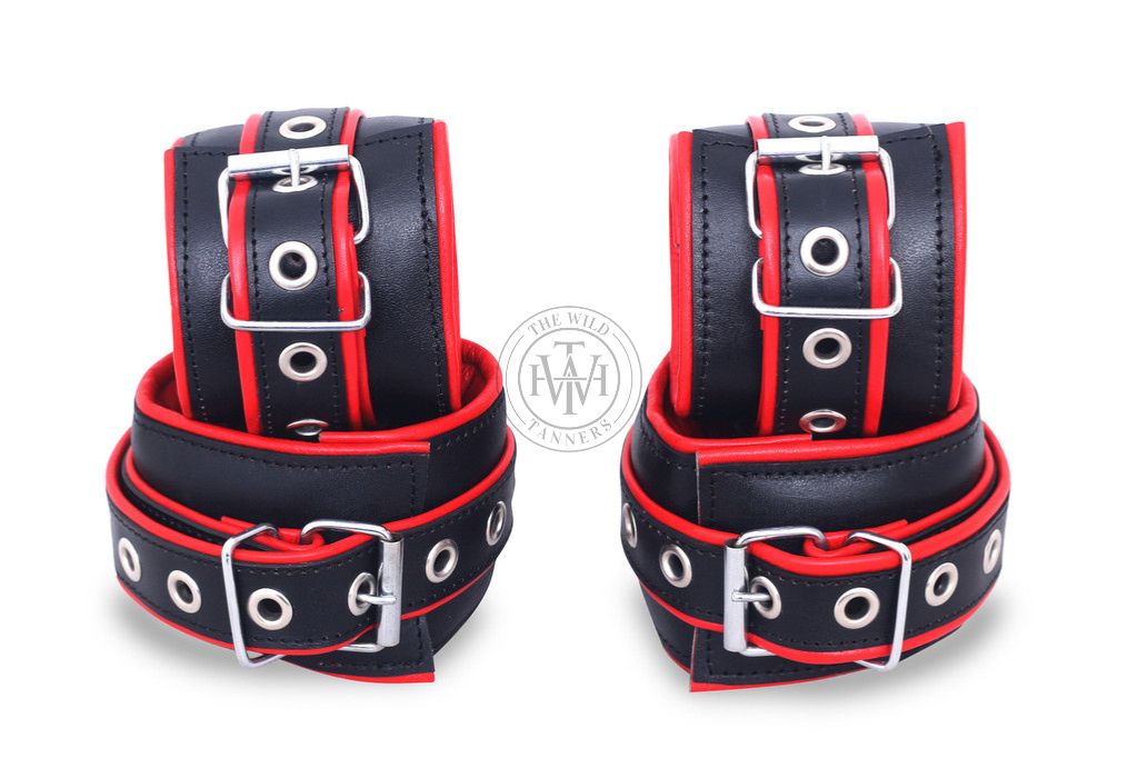 4 Pcs Set Pure Leather Bondage Handcuffs Restraints, view 3