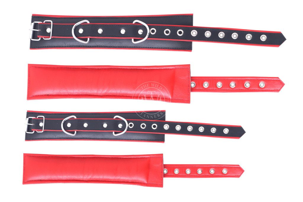 4 Pcs Set Pure Leather Bondage Handcuffs Restraints, view 4