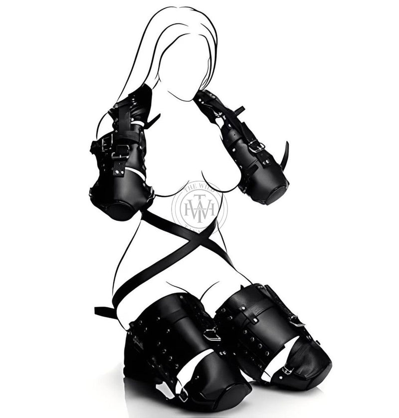 green leather pet crawler, BDSM pet play set, padded bondage crawler, adjustable leather restraints, mitt-style hand covers