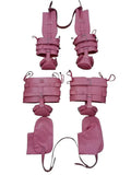 pink leather pet crawler, BDSM pet play set, padded bondage crawler, adjustable leather restraints, mitt-style hand covers