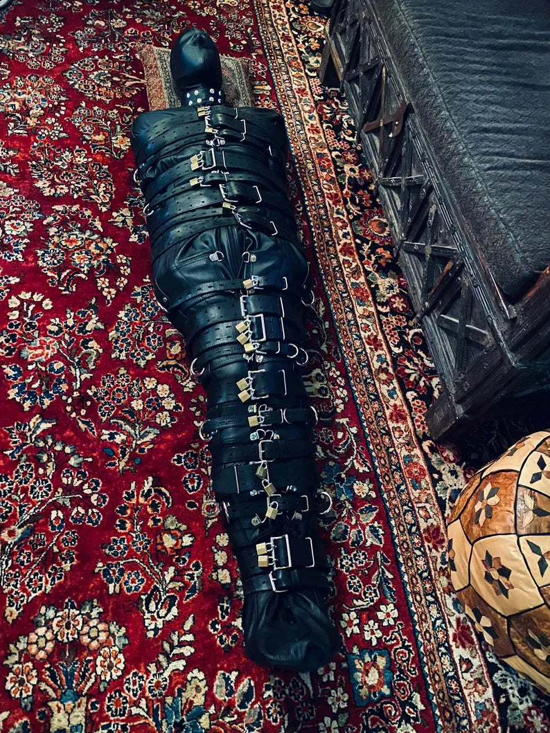 Premium leather sleepsack for full-body bondage, view 4