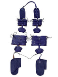 purple leather pet crawler, BDSM pet play set, padded bondage crawler, adjustable leather restraints, mitt-style hand covers