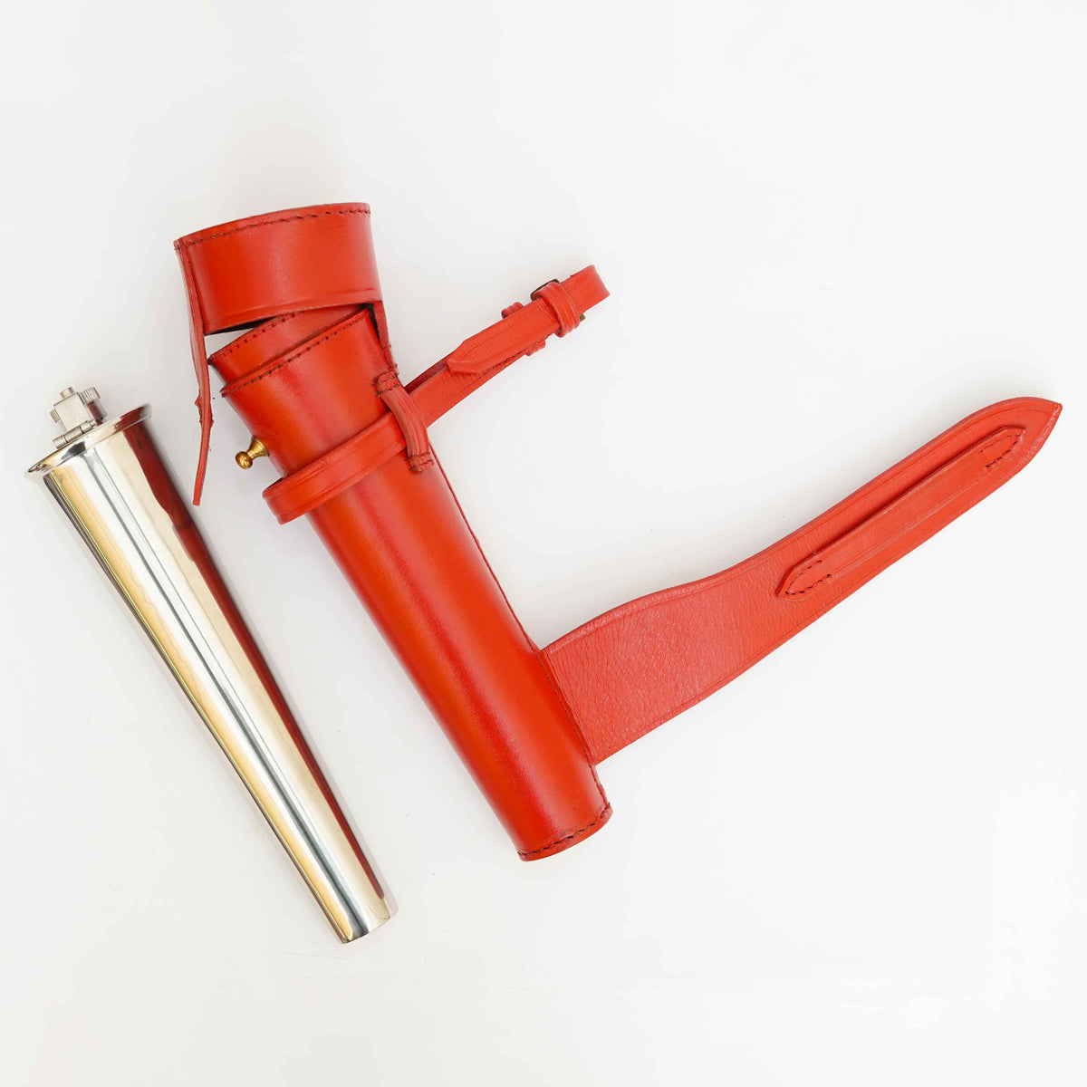 Red Leather Hunting Flask Case for Saddle