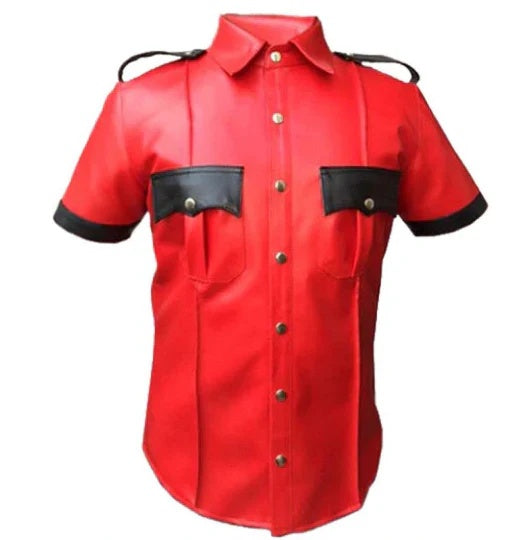 Short Sleeve Mens Leather Shirt