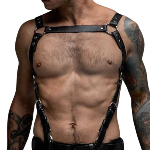leather mens harness suspenders with clip connectors