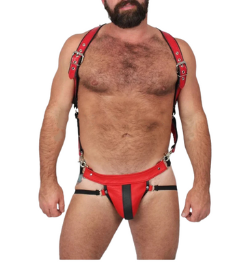 trojan hunter leather body harness with jockstrap
