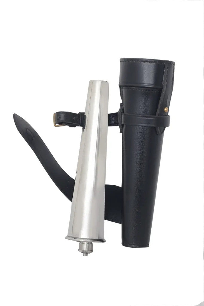 Genuine Leather Hunting Flask Case for Saddle - Black