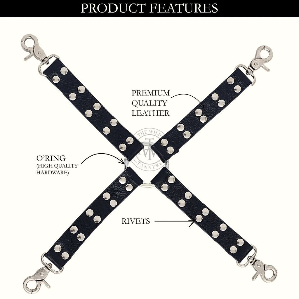 leather hogtie, black leather hogtie, BDSM hogtie