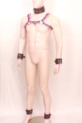 leather bdsm harness, harness with cuffs, adjustable leather harness, padded bondage cuffs, full bondage set