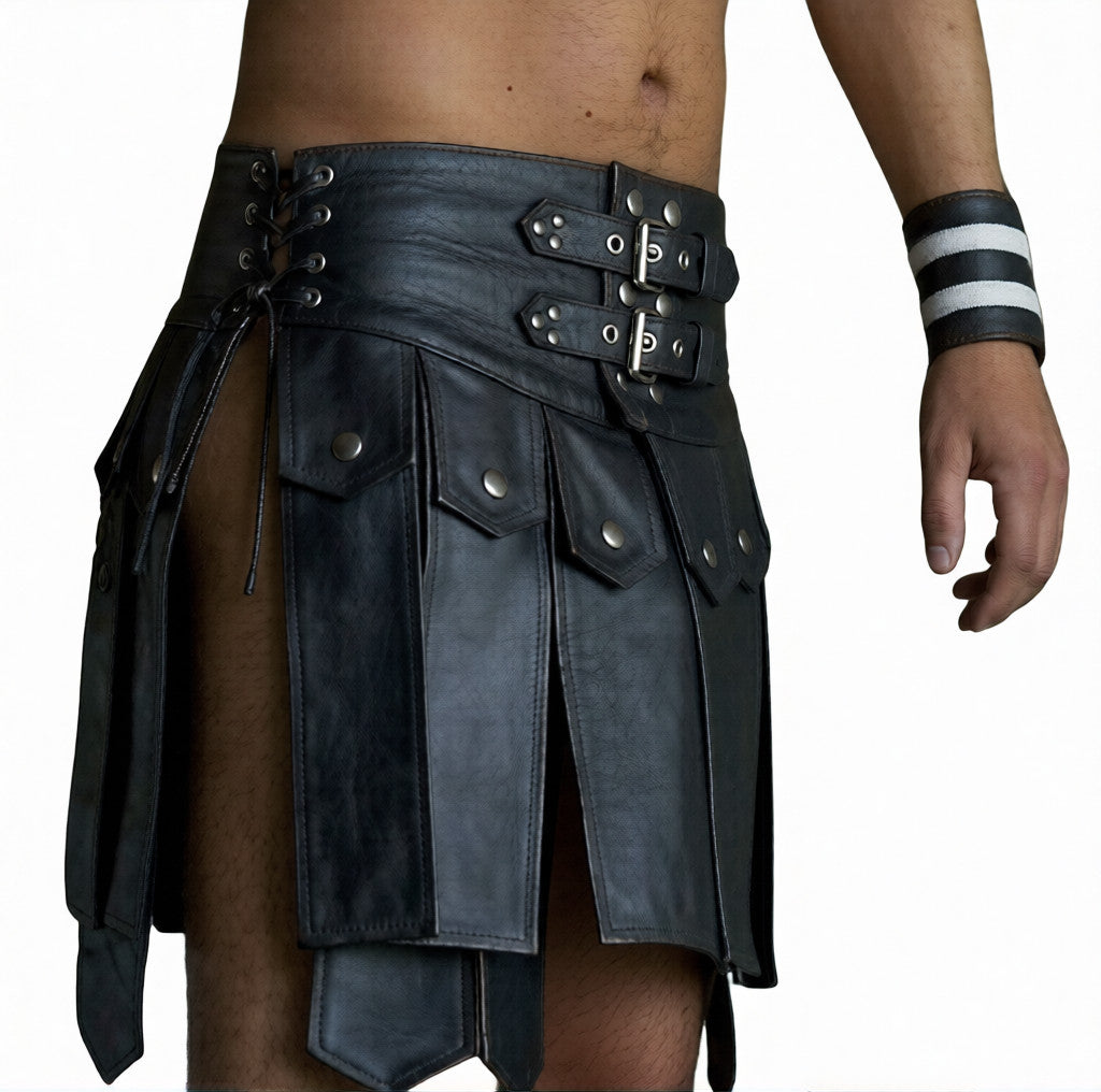 leather kilt, leather kilt for men, mens leather kilt, Gay Kilt, leather gladiator kilt