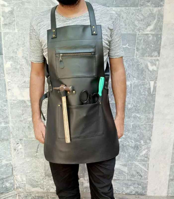 Black Leather Work Apron for Work