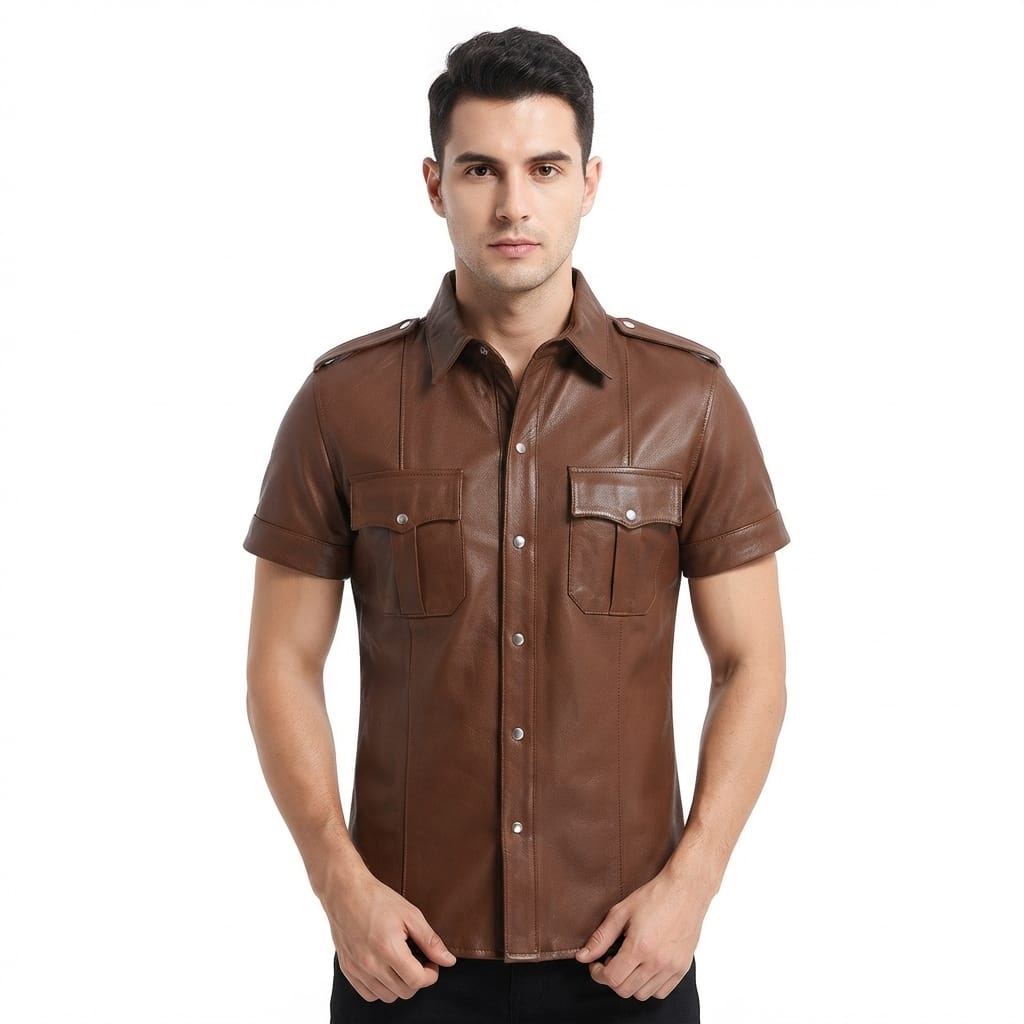 Genuine Leather Mens Short Sleeve Shirt, view 2
