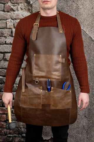 Genuine Leather Butcher Apron with Straps & Pockets
