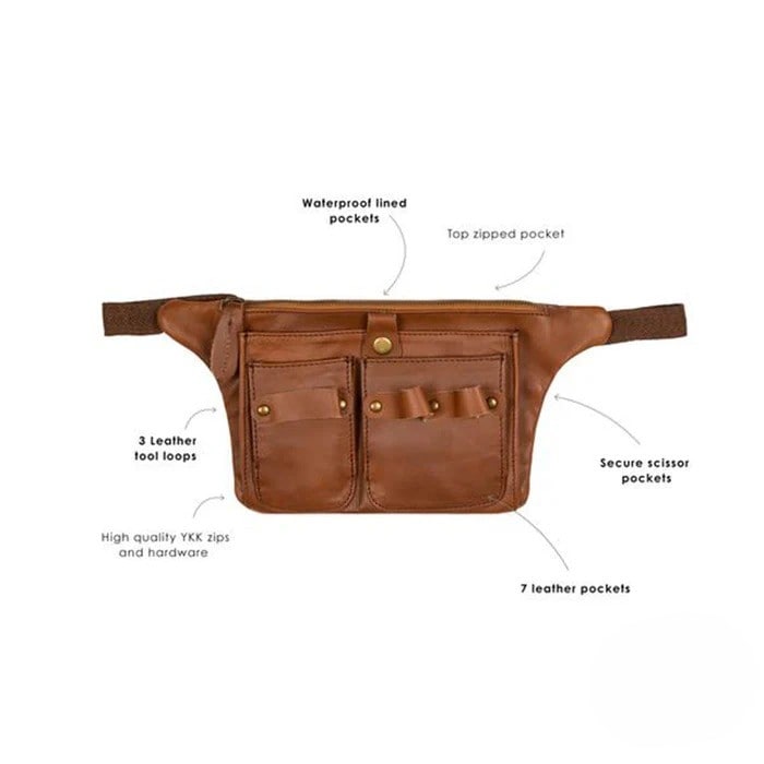Brown leather hairdresser tool belt, view 5