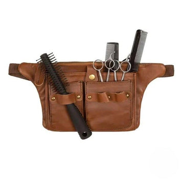 Brown leather hairdresser tool belt