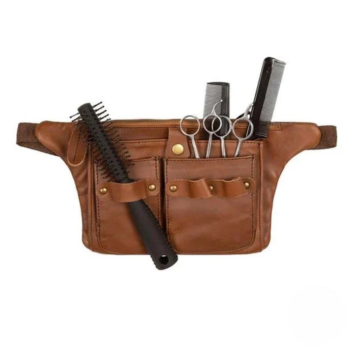 Brown leather hairdresser tool belt