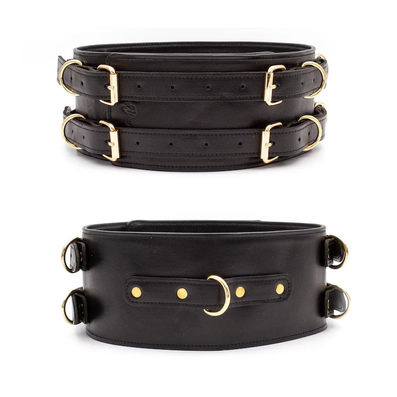 black bondage leather waist belt, leather bondage belt, bdsm leather waist belt, bondage waist belt with d-rings