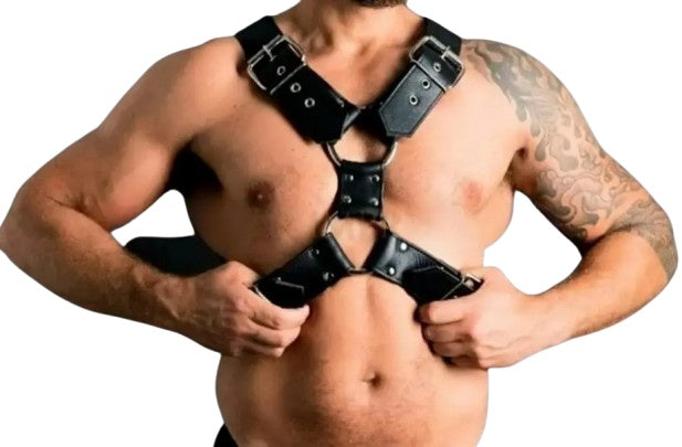 Model wear a Chest Leather Harness - Front Image
